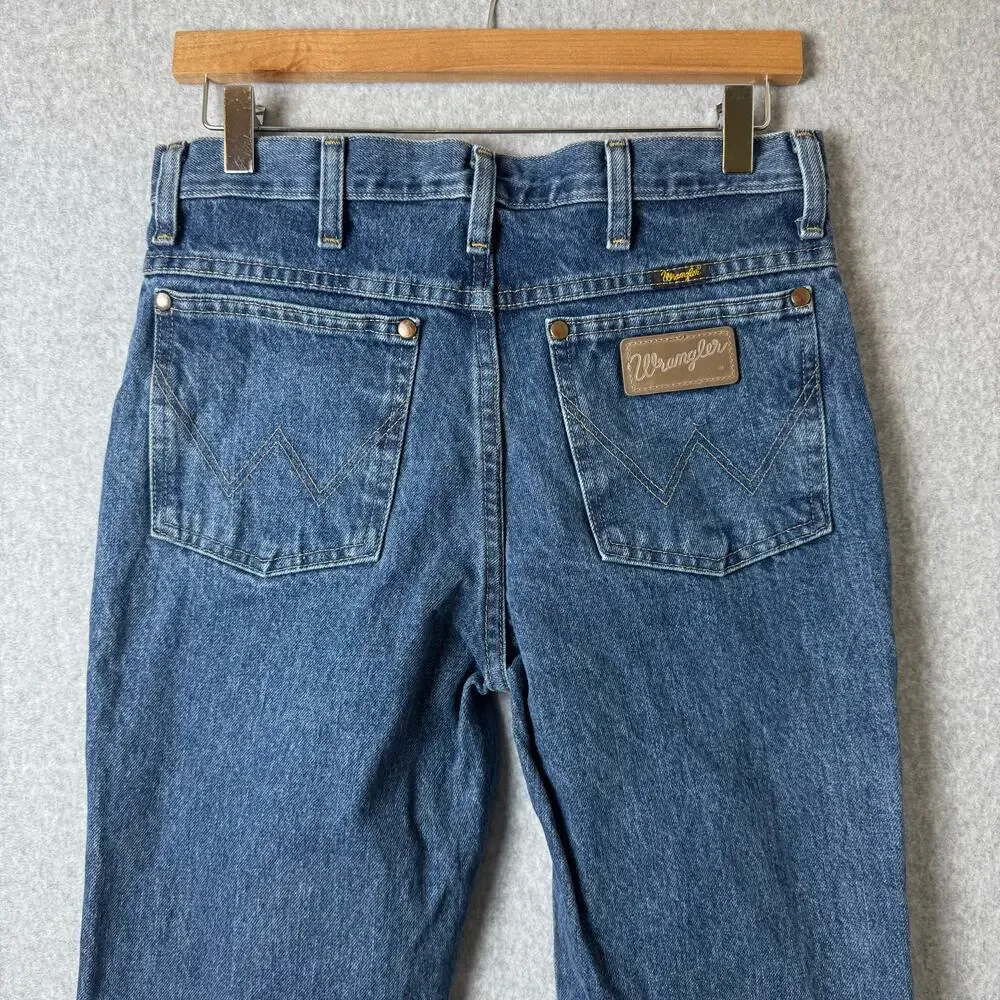Wrangler Jeans Mens 29 Western Classic Leather Patch Pocket Cowboy Straight Leg